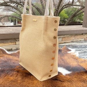 Hammitt Oliver Tote Medium Nubuck Ricotta Raffia/Brushed Gold Leather NEW